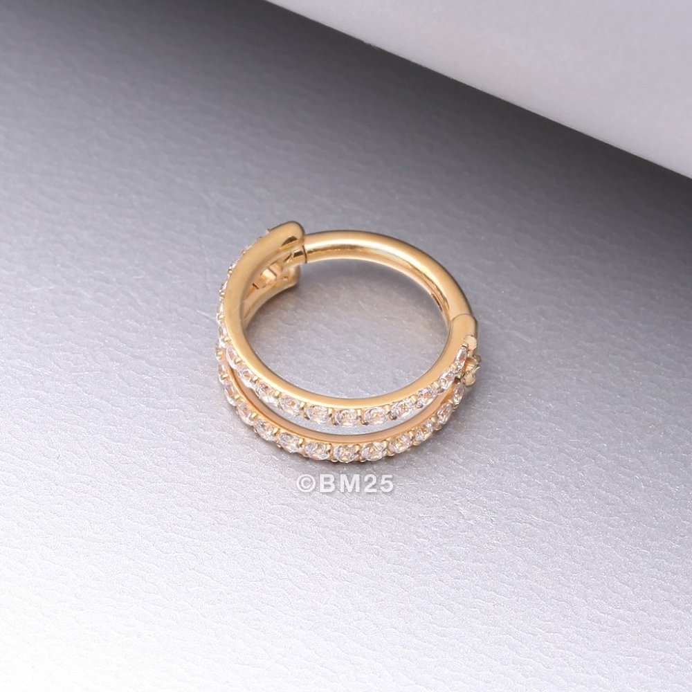 Pure24K Implant Grade Titanium Double Hoop Lined Sparkle Clicker Ring - 10mm